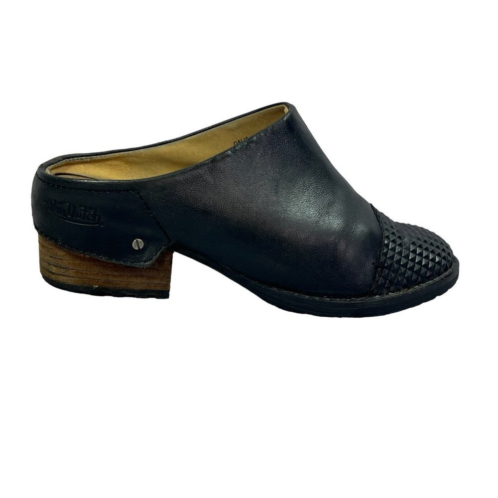 Von Dutch Dalia Black Sz 7 Studded Leather Slip On Y2K Slide Mules Heels